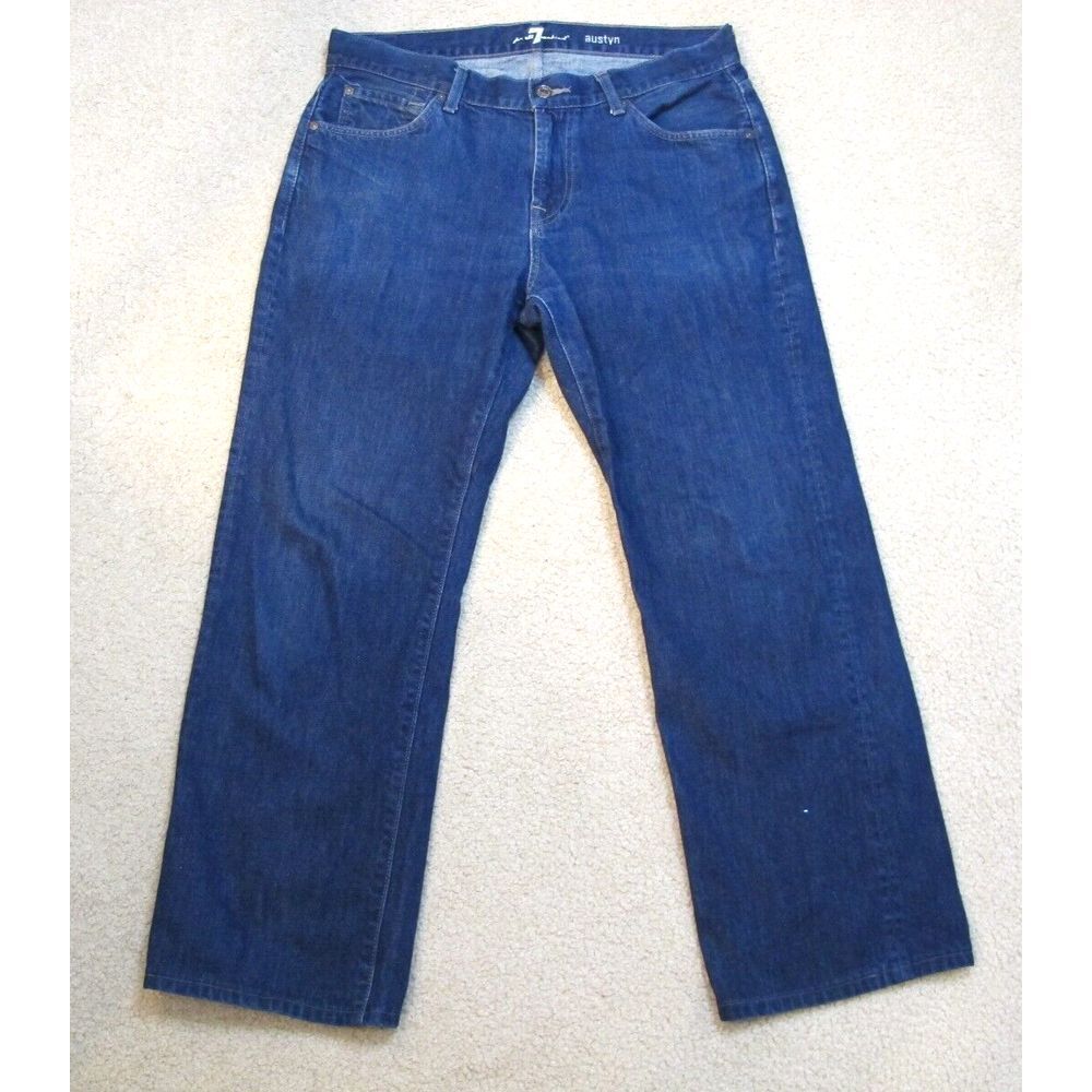 7 For All Mankind Men's Straight Austyn Blue Jeans 33 (34x28) Stretch Denim
